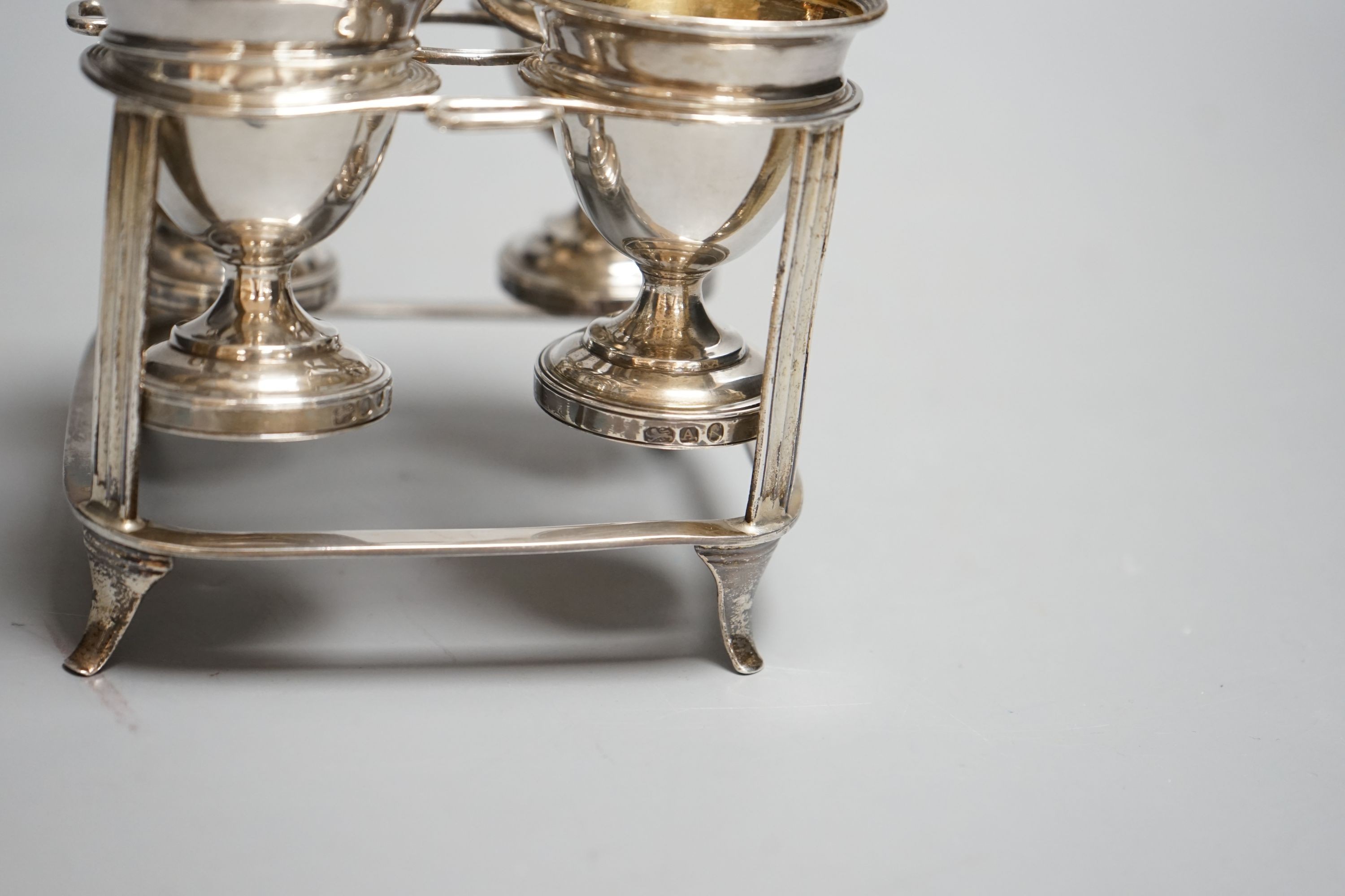 A George III silver egg cruet, no maker's mark, London, 1796, height 16.8cm, 10oz.